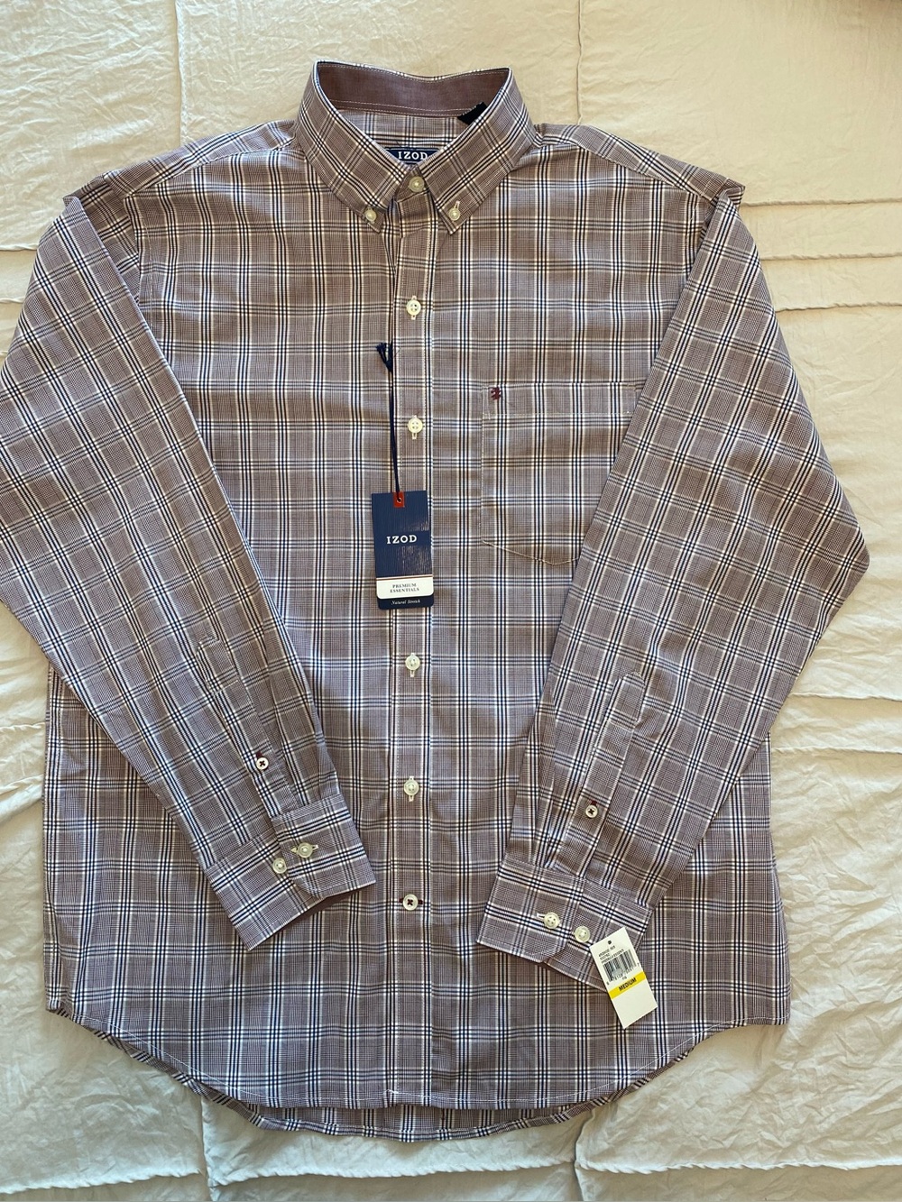 Izod Men’s Long-Sleeve, Premium Essentials, Button-Down Plaid Shirt